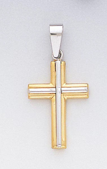 14k Gold Two-tone Fancy Hollow Cross Pendant 17mm W X