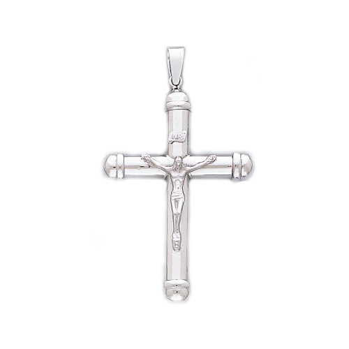 14k White Gold Fancy Hollow Crucifix Pendant 35mm by 44mm