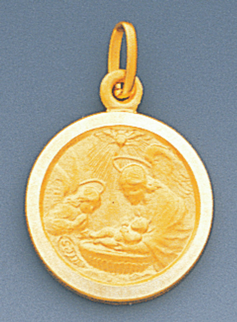 14k Gold Italian 16mm Round Baptism Medal