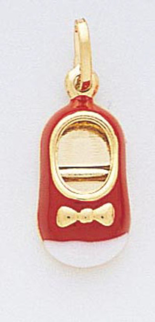 14K Gold Baby Shoe Pendant, Red and White
