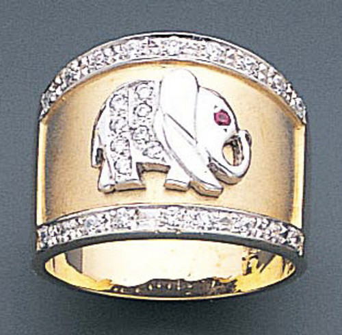 14k Gold 15mm Two-tone Fancy Elephant Ring With Cz Accents