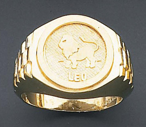 14k Gold 17mm Wide Leo Zodiac Ring