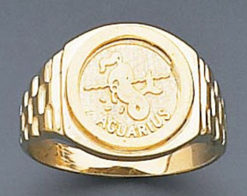 14k Gold 13mm Wide Aquarius Zodiac Ring