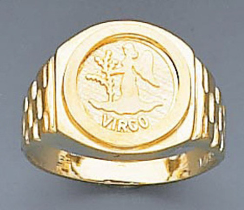 14k Gold 13mm Wide Virgo Zodiac Ring