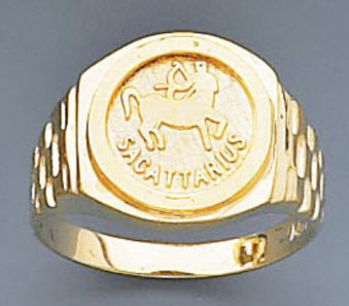 14k Gold 13mm Wide Sagittarius Zodiac Ring