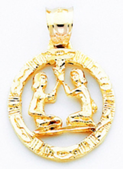 14k Gold Framed Gemini Zodiac Pendant