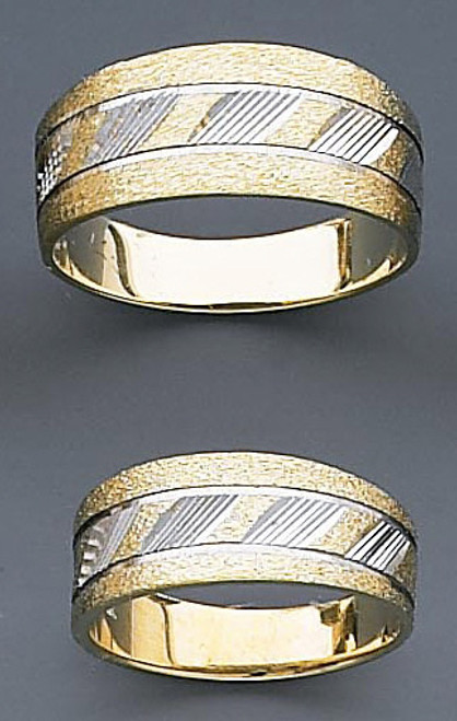 14k Gold Two-tone 9mm His & 8mm Her's Matching Wedding Band Set -- 5460