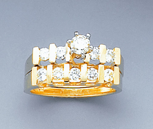 14k Yellow Gold 8mm Wide  0.75ct Diamond Lady's Bridal Wedding Ring Set