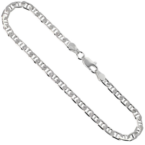 Sterling Silver (nickel Free) 4mm Flat Mariner Chain 16 Inches