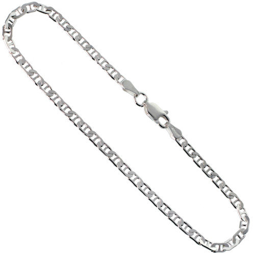 Sterling Silver (nickel Free) 3mm Flat Mariner Chain 24 Inches