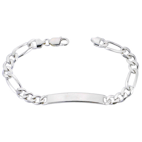 Sterling Silver 8mm Figaro ID bracelet 9 Inches