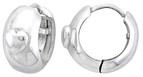 Sterling Silver Huggie Earrings Heart Shaped Design Polished Finish 11/16 inch (17mm) Wide