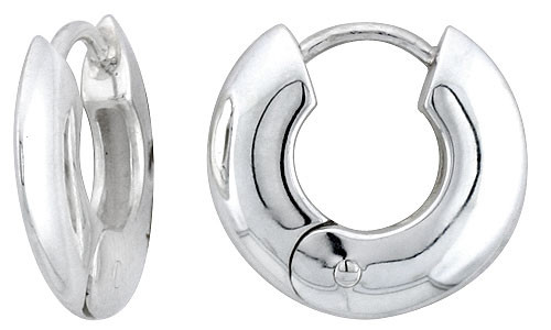 Sterling Silver Huggie Earrings Doughnut-shaped Polished Finish, 15/16 inch