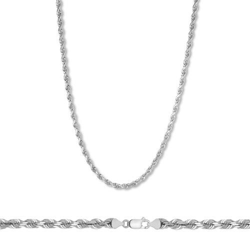 14k White Gold "Nickel Free" 3mm Italian Rope chain 18"