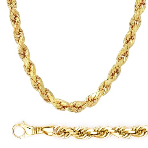 14k Gold 12mm Diamond Cut Rope Chain 30 