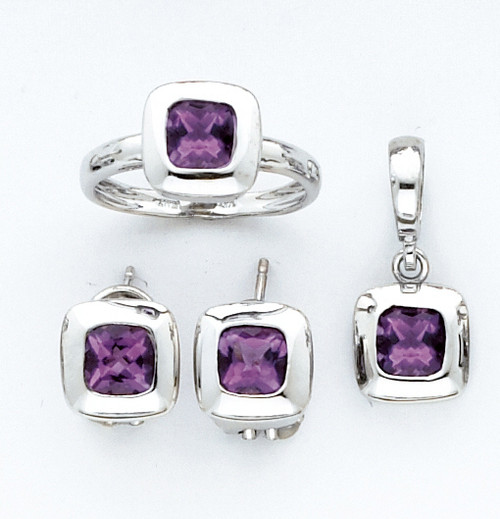 White Gold Roundded Square Amethyst Italian Sets