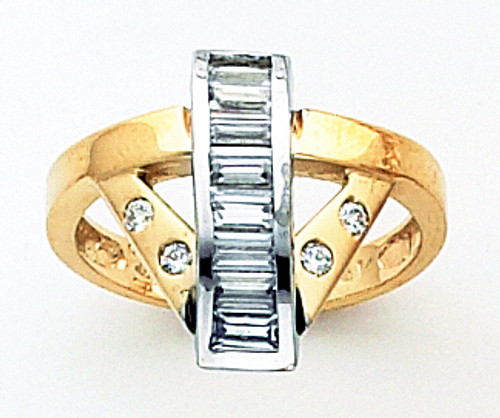 14K White And Yellow Gold 17mm Ring With 0.15ct. Cubic Zirconia