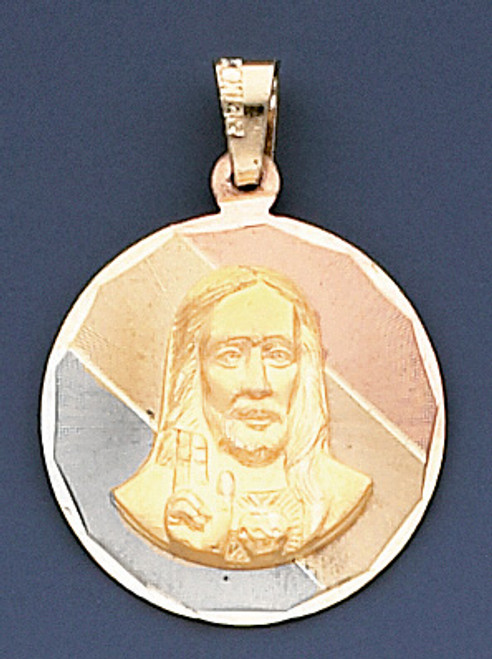 14k Tri Color Gold Medal Of Christ 27.8mm