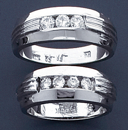 14k White Gold Two 7.9mm Matching Mens's And lady's Wedding Bands With Total of .35ct. Diamonds