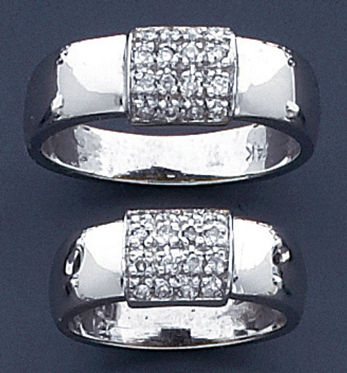 14k White Gold Matching Wedding Bands With 16 Small Di