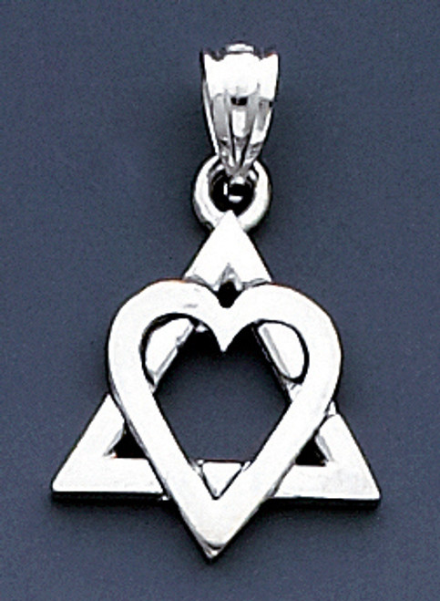 14k White Gold Heart Shape Star Of David Pendant