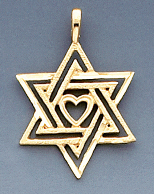 14k Gold 24.9mm Star Of David Charm In Heart In The Center.