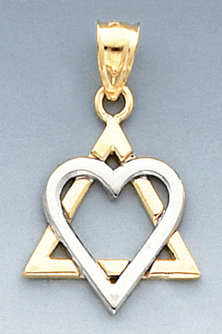 14k Gold And 14k White Gold Heart  Star Of David Charm