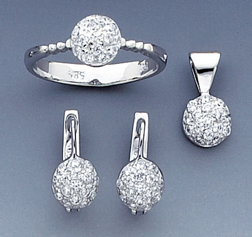 14k White Gold Pendant, Ring And Earrings Set With Cubic Zirconia --7200