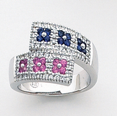 White Gold Ring With Sapphires and Diamond