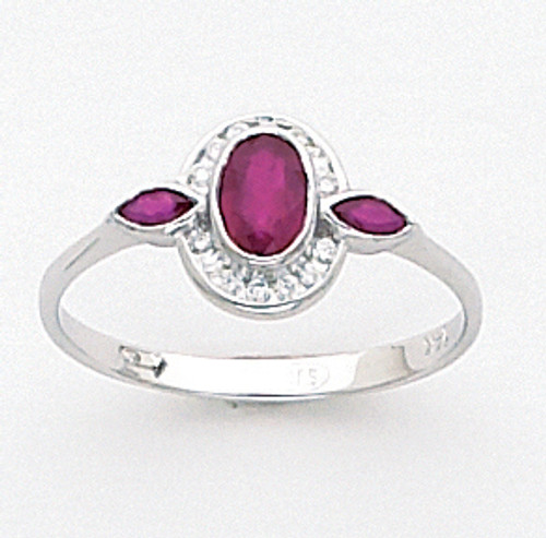 White Gold Ring With Ruby 0.70 Ct And 0.10 Ct Diamond