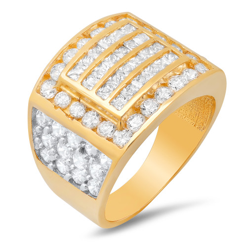 14K Yellow Gold Men'S Ring 17mm Wide And 1.4Ct. Cubic Zirconia