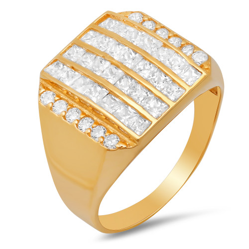 14K Yellow Gold Men'S Ring 17.4mm Wide And 1.1Ct. Cubic Zirconia