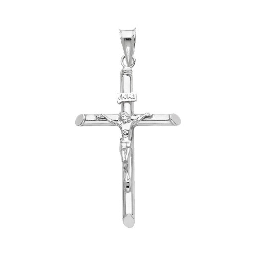 14k White Gold 57.5mm Diamond Cut Cross