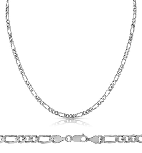 18k White Gold (Nickel Free) 3.1mm Figaro Bracelet 8 Inches