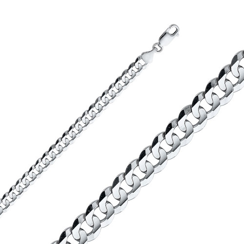 18k White Gold (Nickel Free) 8.0mm Flat Curb Chain 20 Inches