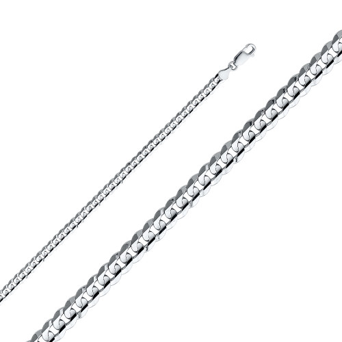 18k White Gold (Nickel Free) 5.0mm Flat Curb Chain 24 Inches