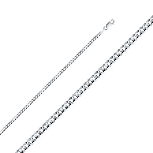 18k White Gold (Nickel Free) 3.0mm Flat Curb Chain 18 Inches