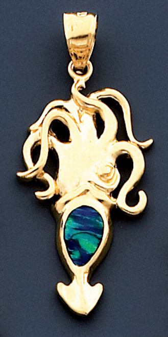 14k Gold Squid Pendant With Inlaid Opal