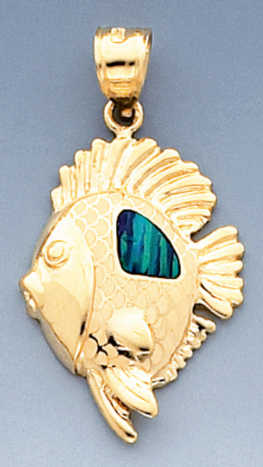 14k Gold large Sunfish Pendant With Inlaid Opal