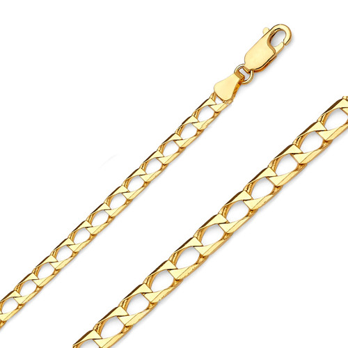 14k Yellow Gold Square Cuban Link Chain, 4.5mm Wide 18 Inches