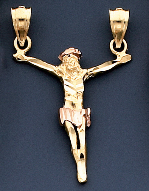 Tri Color 40mm Diamond Cut Crucifixion Charm