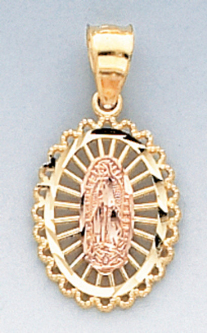 14k Tri Color Gold 24.60mm by 12.39mm  Diamond Cut Our Lady Of Guadalupe Charm
