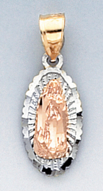 14k Tri Color Gold  23.00mm by 8.38mm  Diamond Cut Our Lady Of Guadalupe Charm