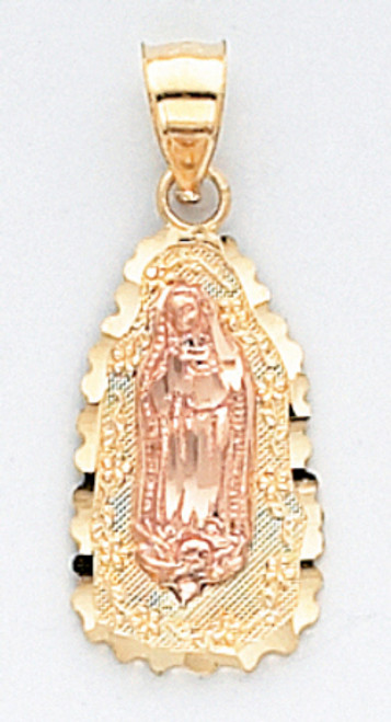 14k Tri Color Gold  27.61mm by 11.74mm  Diamond Cut Our Lady Of Guadalupe Charm