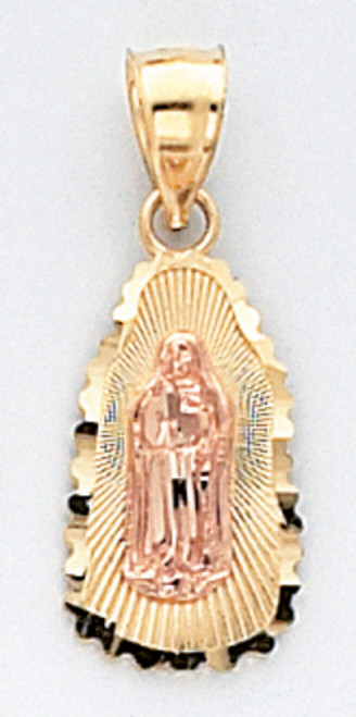 14k Tri Color Gold  24.63mm by 9.08mm  Diamond Cut Our Lady Of Guadalupe Charm