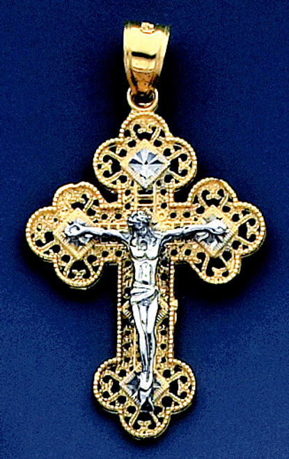 14k Yellow Gold Two Color Crucifixion Pendant 39.33mm Tall.