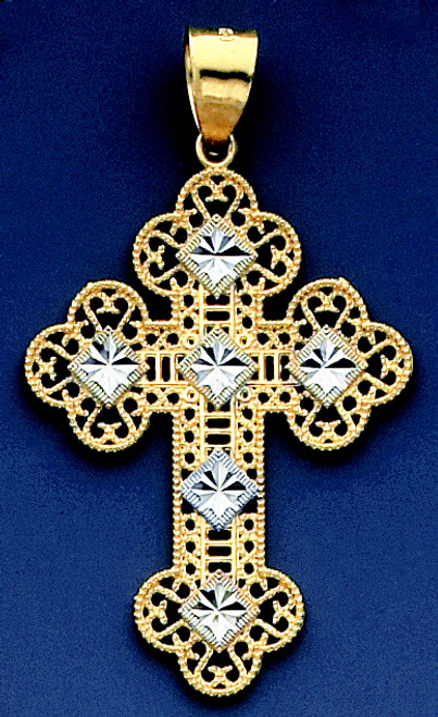 14k Yellow Gold Two Color 50mm Cross Pendant.