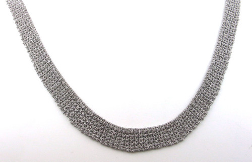 14k White Gold 12mm Hand Woven Necklace 16 Inches