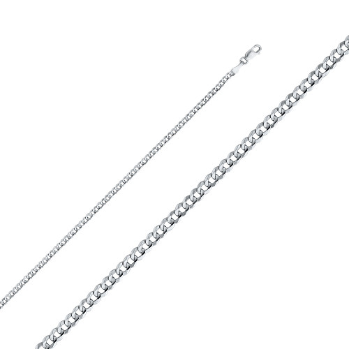 18k White Gold (Nickel Free) 2.1mm Flat Curb Chain 16 Inches