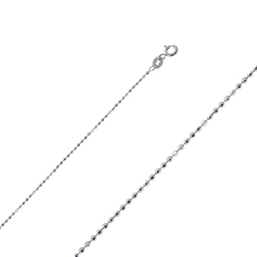 14k White Gold (Nickel Free) 1mm Faceted Ball Chain 24 Inches